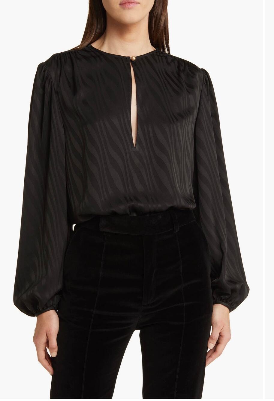 FRAME women’s black Print Keyhole Blouse size medium (New) $398.00
